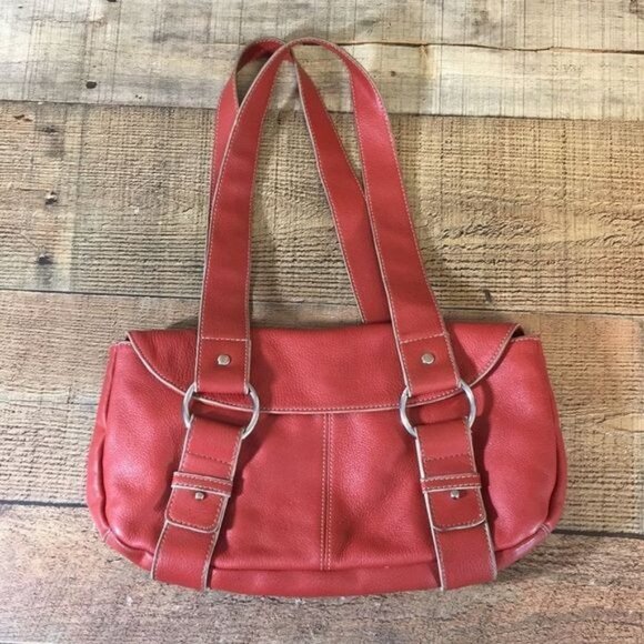 Kenneth Cole Reaction‎ Red Genuine Leather Shoulder Bag Handbag Baggette Y2K - Picture 1 of 12